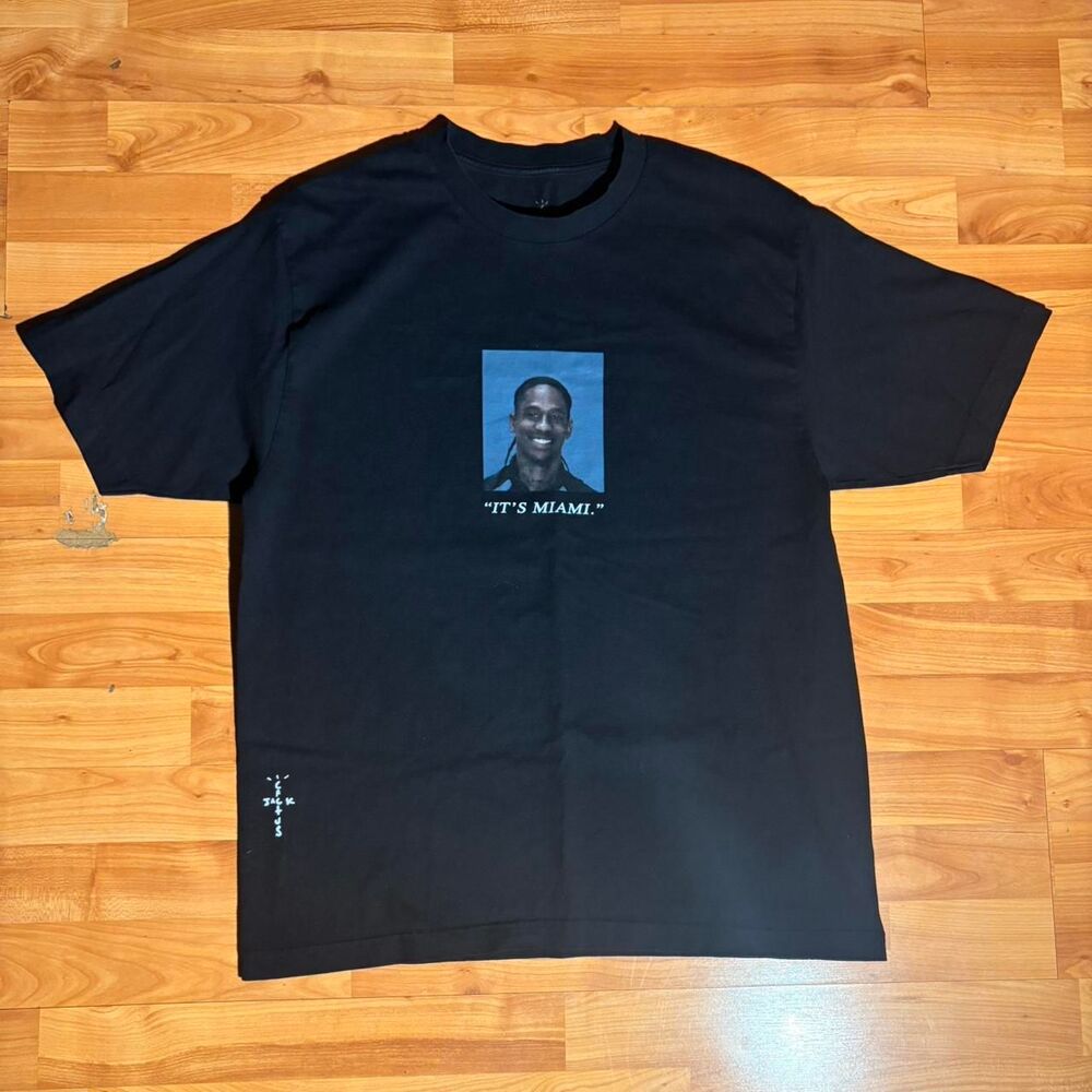 Travis Scott It's Miami Black Tee Size L Rare Rap Hip Hop Tour Shirt